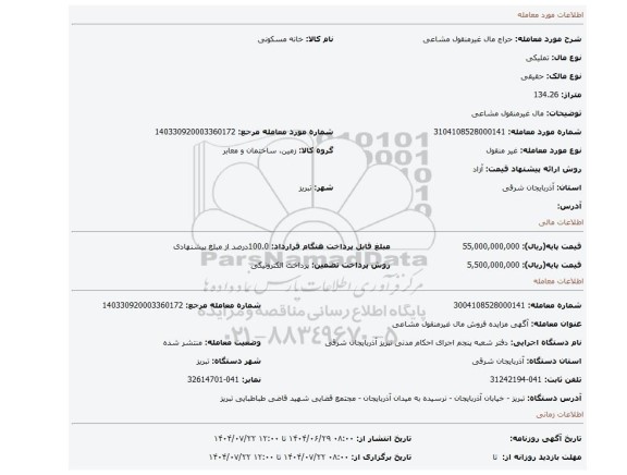 مزایده،  مال غیرمنقول مشاعی