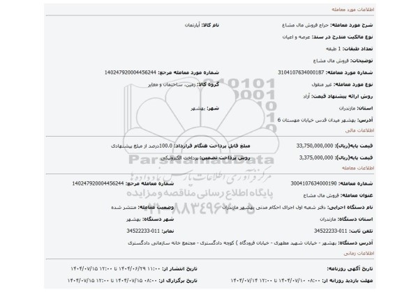 مزایده، فروش مال مشاع
