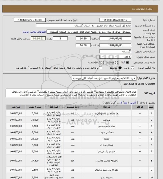 استعلام خرید 5000 بسته لوازم التحریر طبق مشخصات فایل پیوست