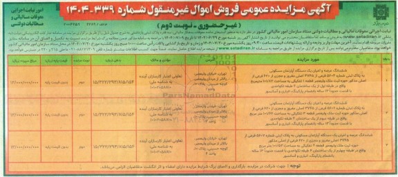 مزایده فروش سه ملک - نوبت دوم