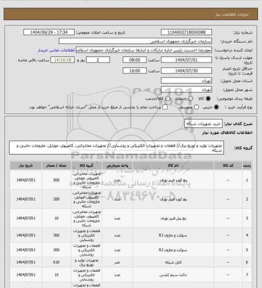 استعلام خرید تجهیزات شبکه