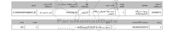 استعلام ستون دستگاه گازکروماتوگراف
