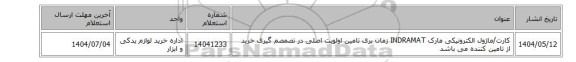 کارت/ماژول ‎الکترونیکی مارک INDRAMAT زمان بری تامین اولویت اصلی در تصمصم گیری خرید از تامین کننده می باشد