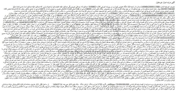 مزایده  ملک پلاک ثبتی شماره 36030 فرعی از 126 اصلی قطعه 3 تفکیکی مفروز و مجزی شده از 24072 فرعی از اصلی