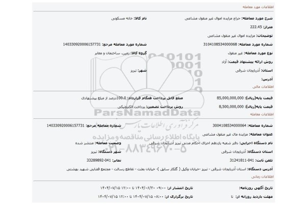 مزایده، مزایده اموال غیر منقول مشاعی
