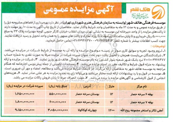 مزایده عمومی بهره برداری از فضاهای...