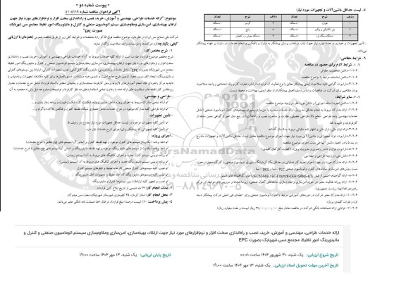 فراخوان مناقصه ارائه خدمات طراحی، مهندسی و آموزش، خرید، نصب و راه اندازی سخت افزار و نرم افزارهای...