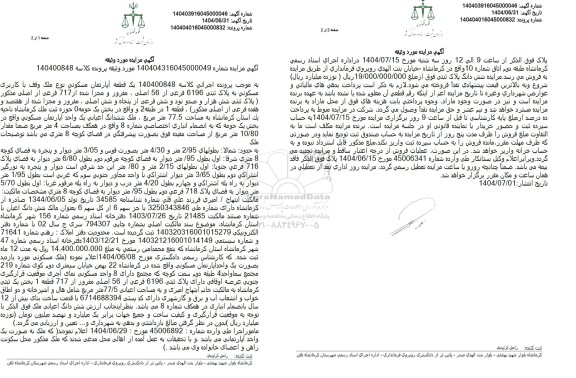 مزایده یک قطعه آپارتمان مسکونی نوع ملک وقف با کاربری مسکونی به پلاک ثبتی 6196 فرعی از 56 اصلی 