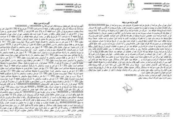 مزایده ششدانگ یک دستگاه آپارتمان مسکونی واقع در طبقه 2 به مساحت 77.83 متر مربع 