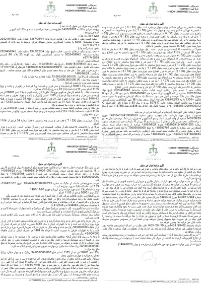 مزایده فروش یک قطعه اپارتمان مسکونی به پلاک ثبتی 56801 فرعی از 1105 اصلی مفروز و مجزا شده 