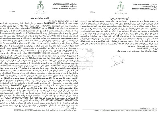 مزایده فروش مقدار 38 سهم مشاع از 96 سهم ششدانگ یک قطعه مغازه با کاربری تجاری 