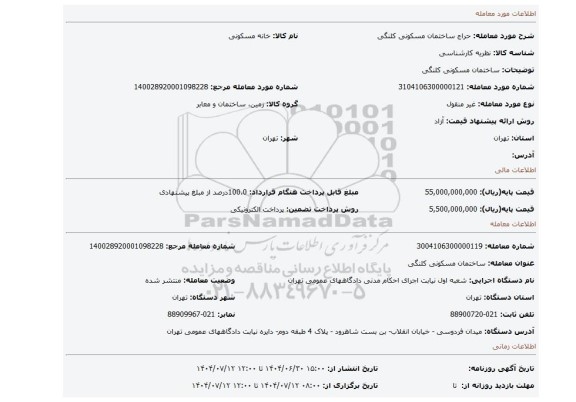 مزایده، ساختمان مسکونی کلنگی