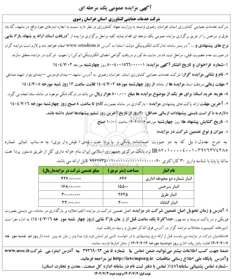مزایده اجاره انبار