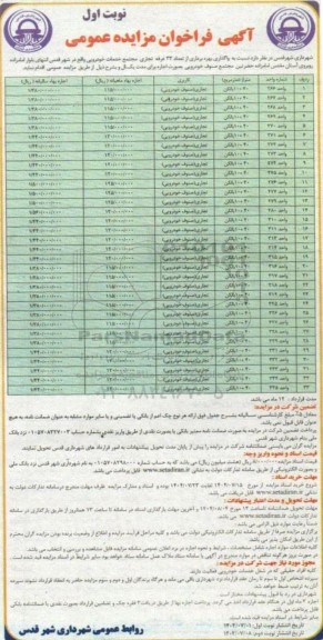 فراخوان مزایده واگذاری بهره برداری از تعداد 33 غرفه تجاری