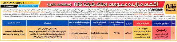 مزایده تعدادی از املاک 