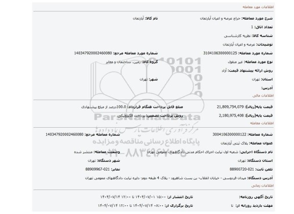 مزایده، عرصه و اعیان آپارتمان