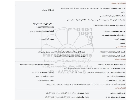 مزایده، فروش ملک به صورت مشاعی در اجرای ماده 51 قانون اجرای احکام مدنی
