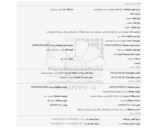 مزایده، قطعه معروف به خرد تپه آغوزجاری