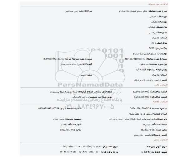 مزایده، دستور فروش ملک مشاع