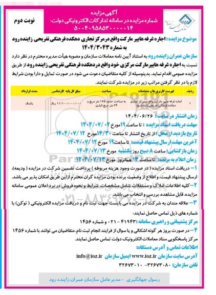 مزایده اجاره غرفه هایپرمارکت ...نوبت دوم