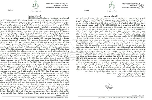 مزایده ششدانگ یک دستگاه آپارتمان مسکونی