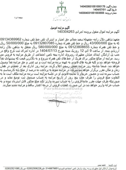 مزایده حق امتیاز و اشتراک تلفن خط 