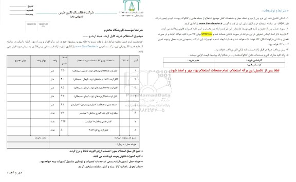 استعلام خرید کابل ارت، میله ارت و...
