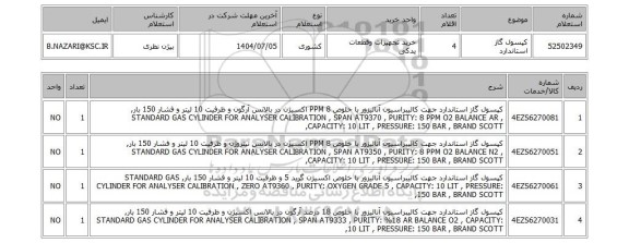 استعلام کپسول گاز استاندارد
