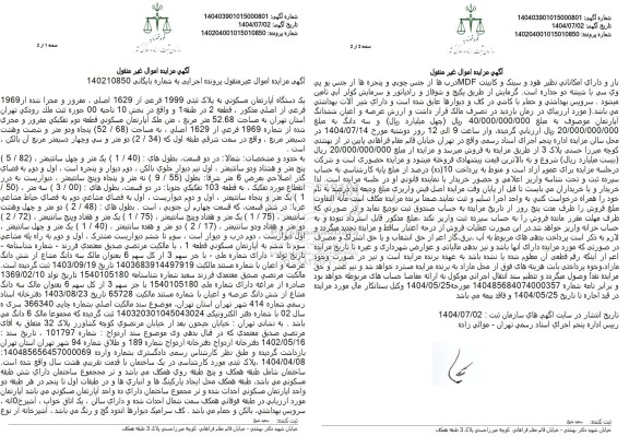 آگهی مزایده یک دستگاه آپارتمان مسکونی به پلاک ثبتی 1999 فرعی