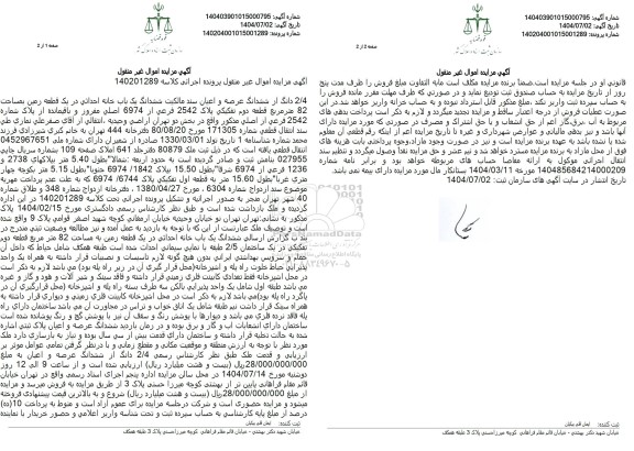 مزایده 2/4 دانگ از ششدانگ یک باب خانه احداثی ...