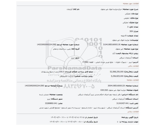 مزایده، مزایده اموال غیر منقول