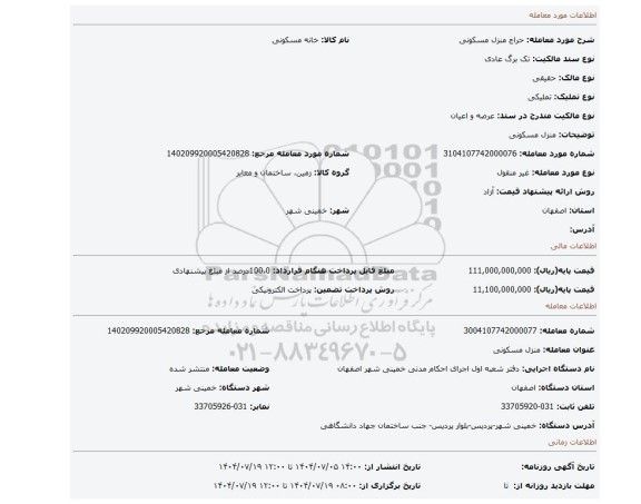 مزایده، منزل مسکونی