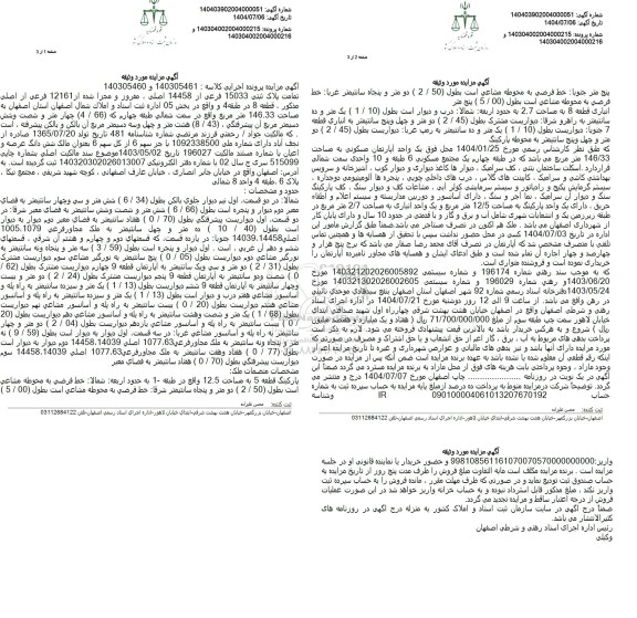 مزایده تمامت پلاک ثبتی 15033 فرعی از 14458 اصلی