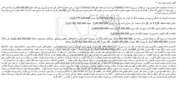 مزایده مقدار 19.275 هزارم سهم ا ز40 سهم از 48 سهم از پلاک ثبتی 5089
