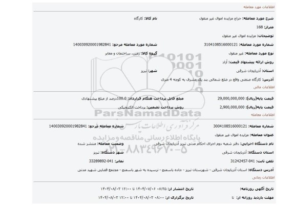 مزایده، مزایده اموال غیر منقول