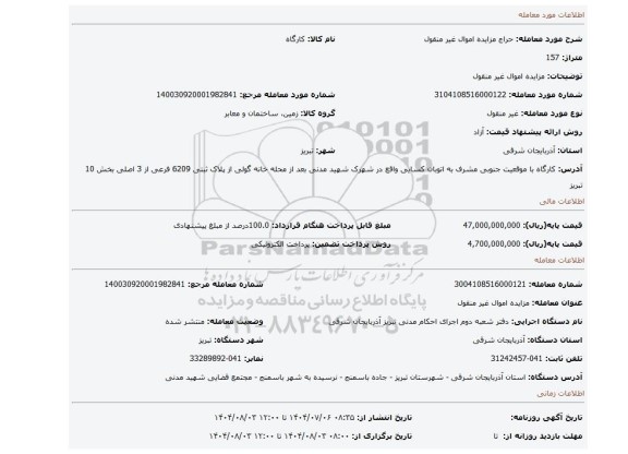 مزایده، مزایده اموال غیر منقول
