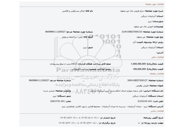 مزایده، فروش مال غیر منقول