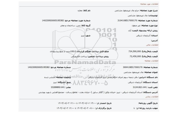 مزایده، مال غیرمنقول مشاعی