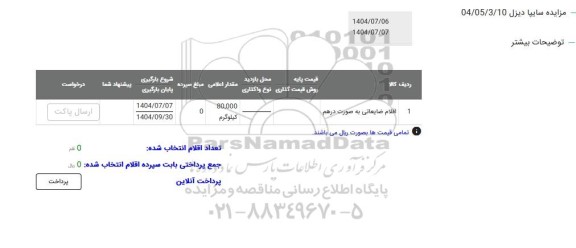 مزایده اقلام ضایعاتی به صورت درهم