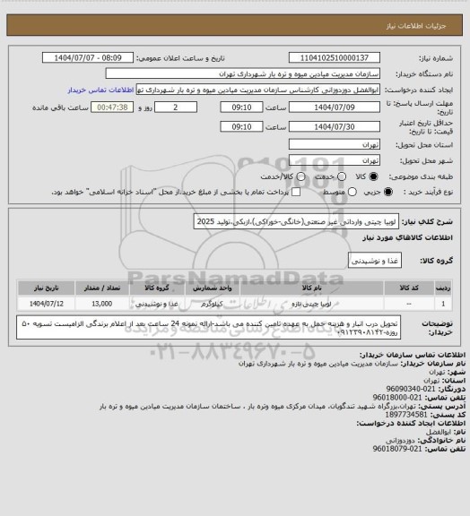 استعلام لوبیا چیتی وارداتی غیر صنعتی(خانگی-خوراکی)،ازبکی،تولید 2025