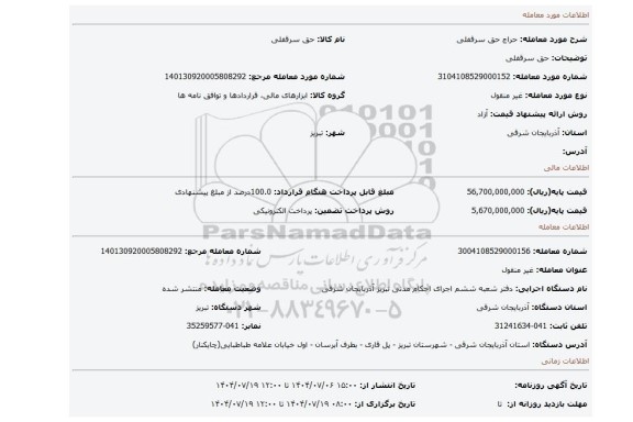 مزایده، حق سرقفلی