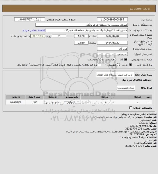 استعلام خرید قند جهت ایستگاه های انتقال