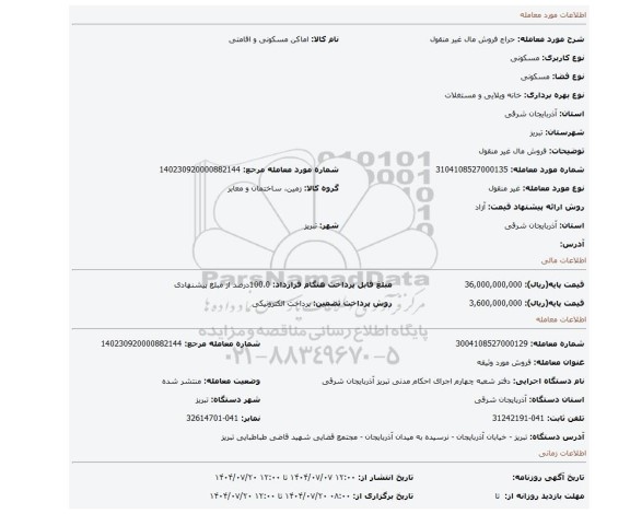 مزایده، فروش مال غیر منقول