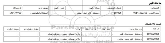 استعلام الکترونیکی، دستکش کف چرمی برزنتی