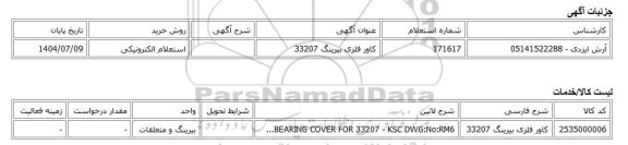 استعلام الکترونیکی، کاور فلزی بیرینگ 33207