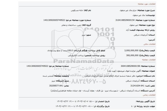 مزایده، مال غیر منقول