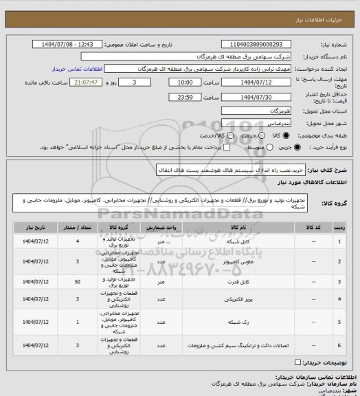استعلام خرید،نصب  راه اندازی سیستم های هوشمند پست های انتقال