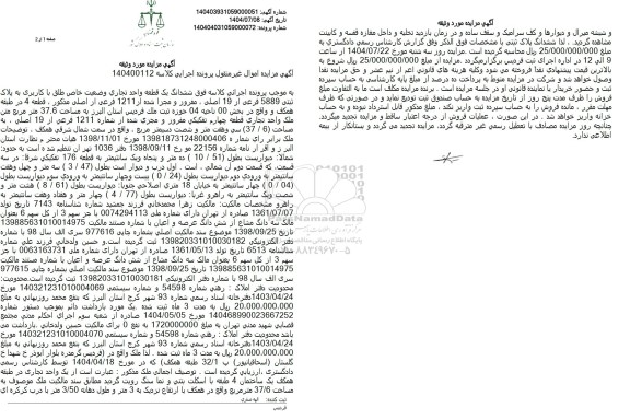 مزایده ششدانگ یک قطعه واحد تجاری وضعیت خاص طلق با کاربری به پلاک ثبتی 5889 فرعی از 19 اصلی