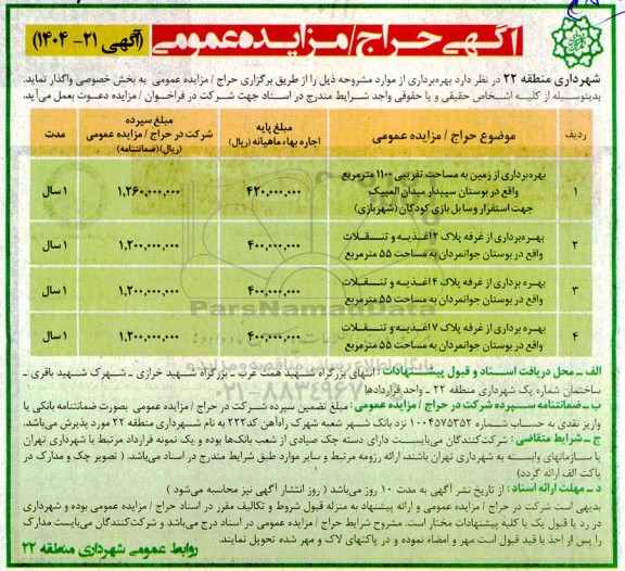 حراج مزایده بهره برداری از زمین ....