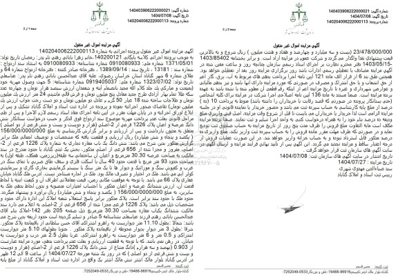 مزایده فروش ششدانگ یک باب مغازه تجاری 
